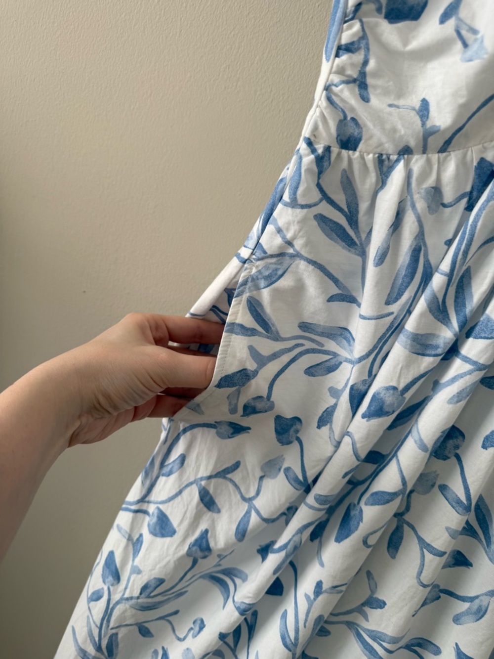 Abercrombie - Tall Cinch-Front Poplin Midi Dress - White & Blue - Picture 8 of 16